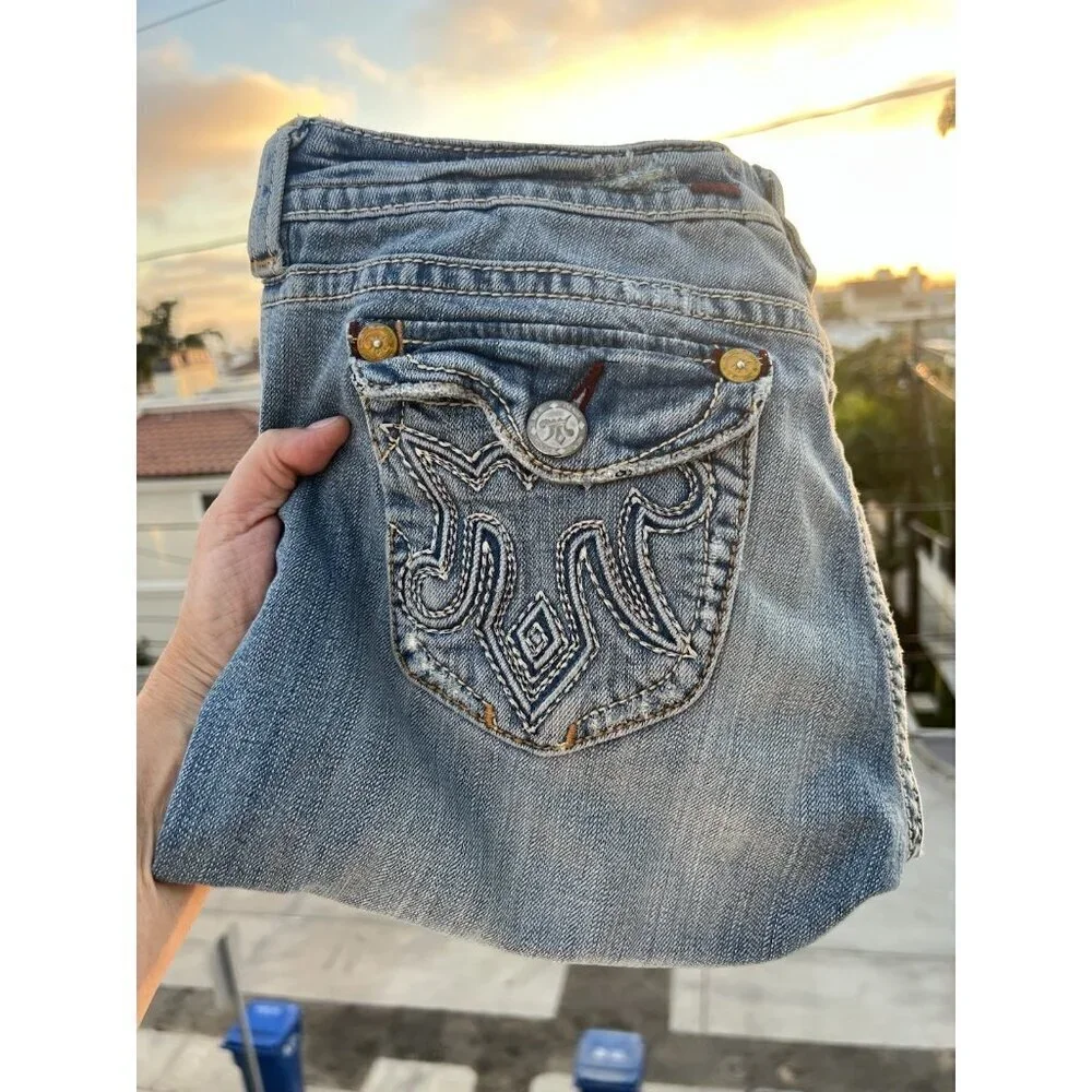 Vintage Y2K Mek Denim cut-off denim long shorts sz 31 stitching distressed